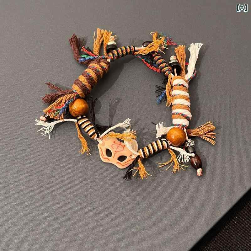 ブローチ レディース 手芸 手編み 狐 お面 ビーズ レトロ エスニック アジアン 和風 ハンドメイド