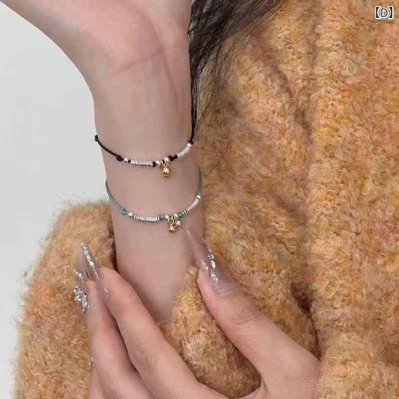 ブレスレット レディース 手編み コードブレスレット 鈴 チャーム レトロ エスニッ...