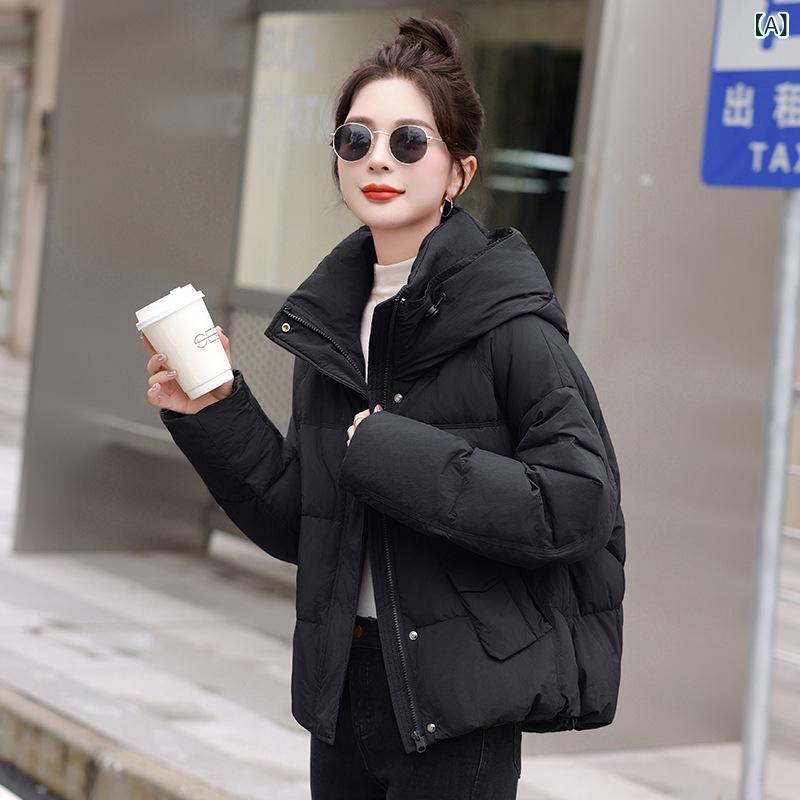 ダウンジャケット レディース 韓国風 冬 ウエストマーク フード付き ショート丈 ポリエステル ホワイトダックダウン ゆったり 暖かい 防寒 ファスナー アウター カジュアル