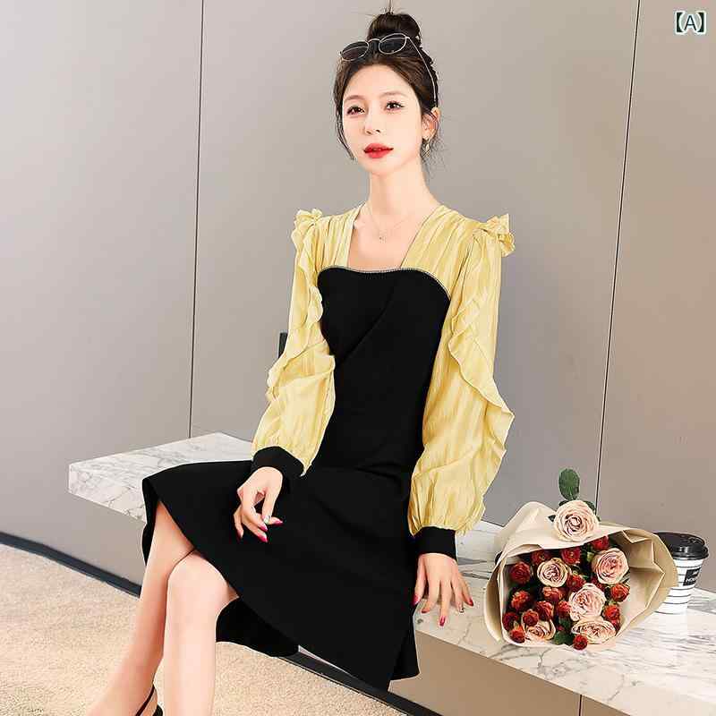 ワンピース レディース フレンチスタイル OL風 知的エレガンス きれいめ 大人カジュアル 着痩せ効果 配..