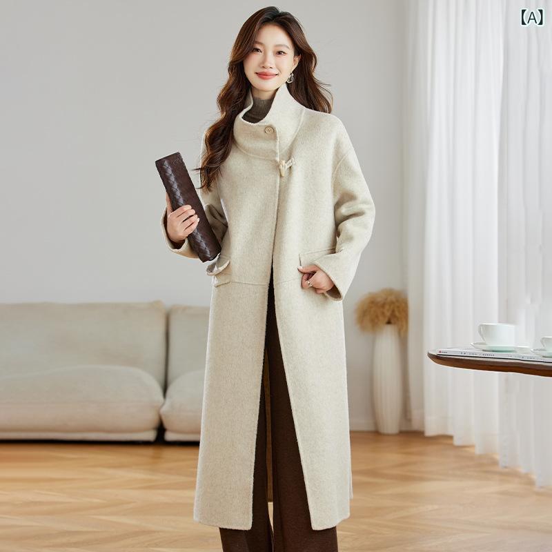 コート レディース ウール アルパカ混 ダブルフェイス メルトン ロング丈 厚手 冬物 ゆったり テーラードカラー 長袖 ポケット エレガント 通勤 カジュアル