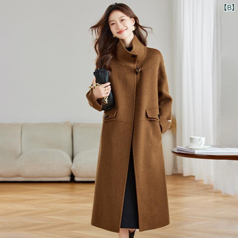 コート レディース ウール アルパカ混 ダブルフェイス メルトン ロング丈 厚手 冬物 ゆったり テーラードカラー 長袖 ポケット エレガント 通勤 カジュアル