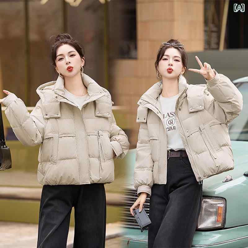 ダウンジャケット レディース 女性用 冬 ショート丈 低身長向け フード付き ゆったり ルーズシルエット 韓国風 カジュアル 厚手 暖かい 保温性