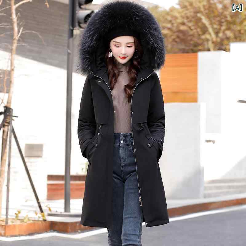 中綿コート レディース ミドル丈 秋冬 フード付き ファー付き 厚手 暖か 防寒 ゆったり オーバーサイズ アウター ジッパー ポケット付き 韓国 ファッション カジュアル ワークテイスト ブラック カーキ