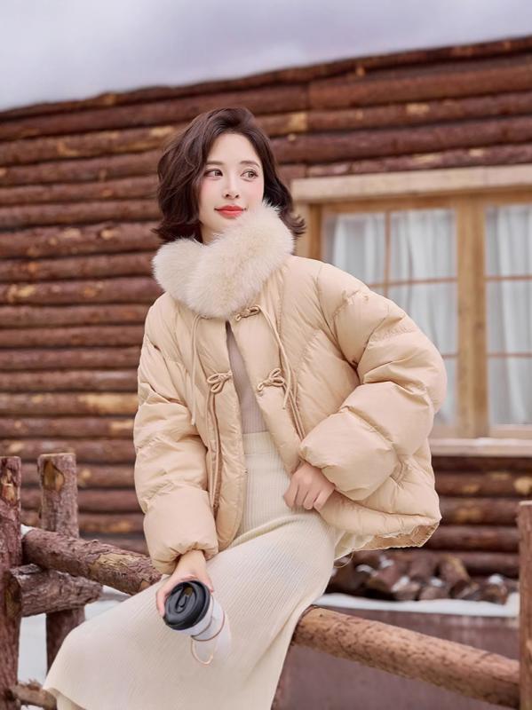 ダウンジャケット レディース スタンドカラー リアルファー 着脱可 ホワイトダックダウン 90% 厚手 保温 防寒 ゆったり カジュアル ミドル丈 秋冬 ポリエステル カフェオレ シャンパンベージュ