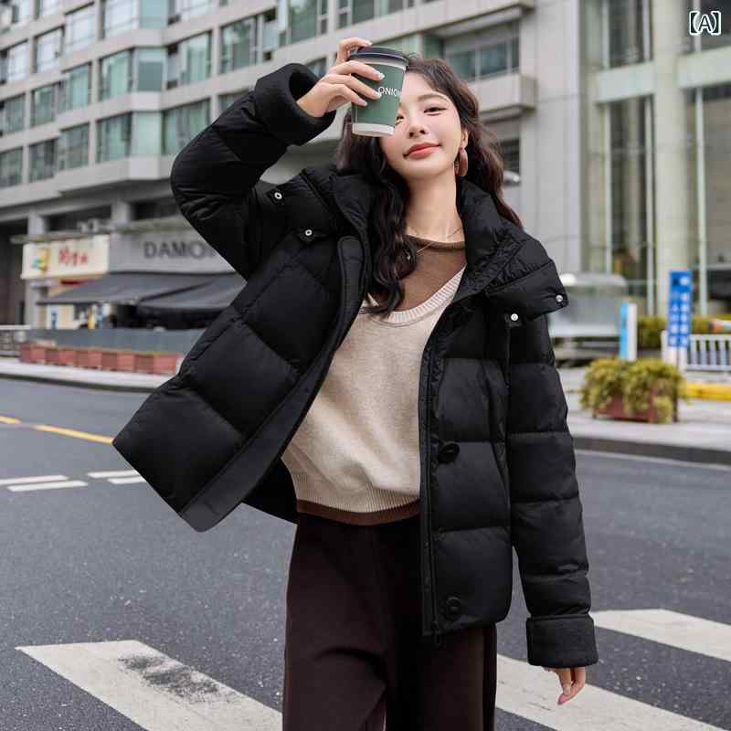 ダウンジャケット レディース ショート丈 秋冬 ホワイトダックダウン レザー切り替え こだわりデザイン ビッグシルエット フード付き 厚手 カジュアル 防寒 ファスナー ドロップショルダー