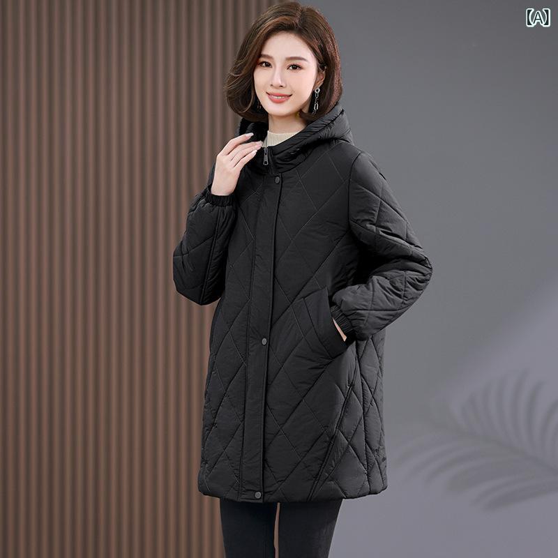 中綿コート レディース ミドル丈 キルティングジャケット 秋冬 フード付き ゆったり オーバーサイズ 軽量 ポリエステル素材 防寒 おしゃれ カジュアル ママ ミセス 女性用 普段使い