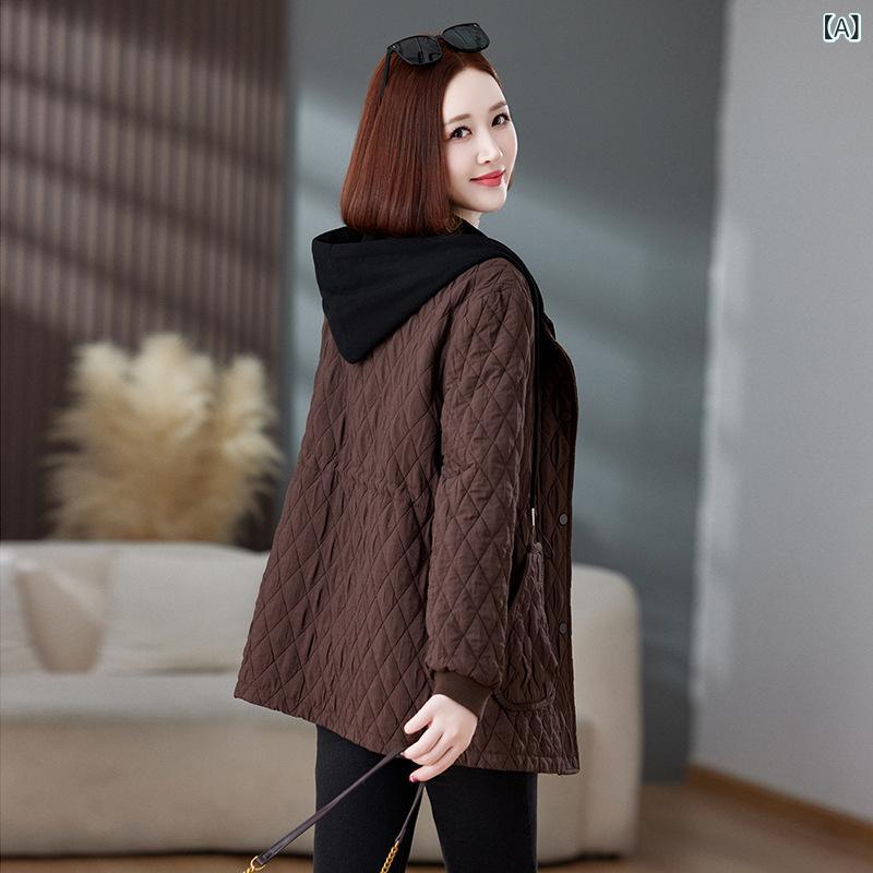 アウター レディース 秋冬 中綿コート ミドル丈 大きいサイズ ゆったり フード付き ポケット 防寒 保温 マラードカラー おしゃれ カジュアル デイリー ポリエステル ファスナー ブラウン