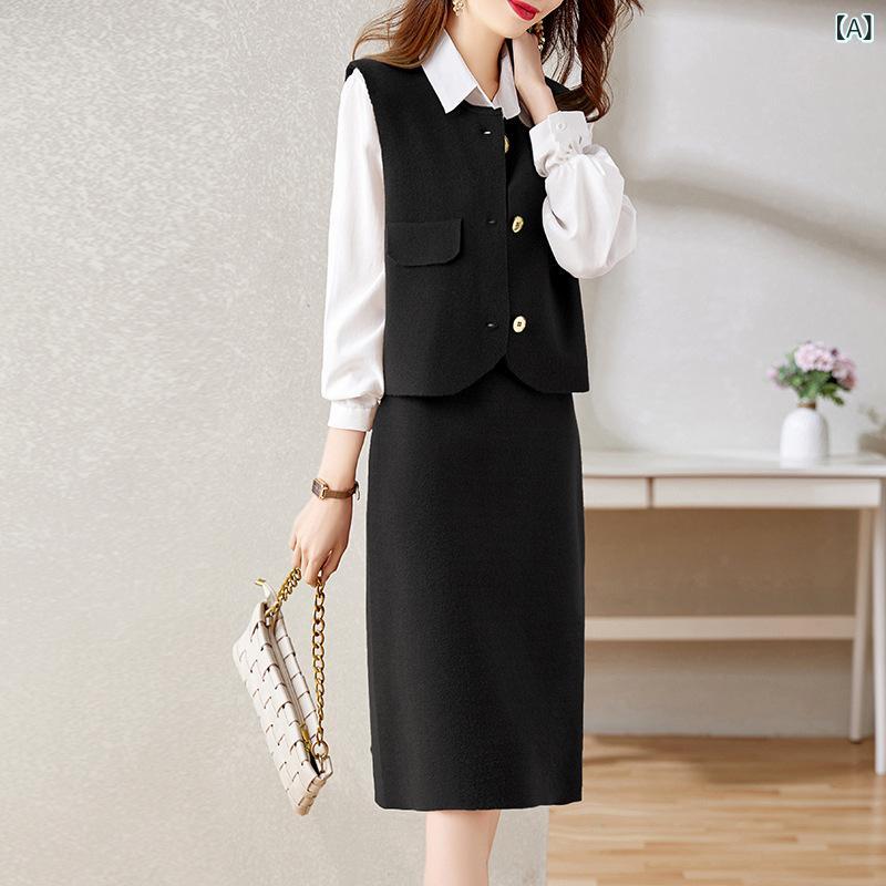 スカート セットアップ レディース 秋冬 気品ある 上品 シンプル おしゃれ ミディ丈 膝丈 OL 通勤 オフィス ビジネス カジュアルスタイル スポーツ観戦 デート ポリエステル 若見え エイジレス