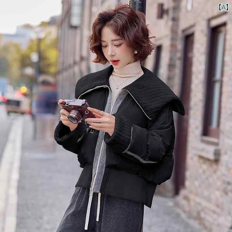 ダウンジャケット レディース 女性用 ショート丈 襟付き 厚手 ホワイトダックダウン ポリエステル ゆったり ルーズフィット カジュアル おしゃれ 小柄 秋冬 ポケット ジッパー