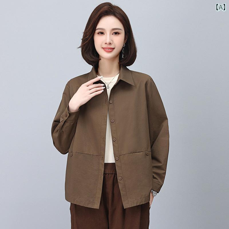 ジャケット レディース 秋 シンプル エレガント 通勤 レトロ 無地 体型カバー 着痩せ 長袖 コットン テーラード襟 ミドル丈 切り替え コーヒーブラウン