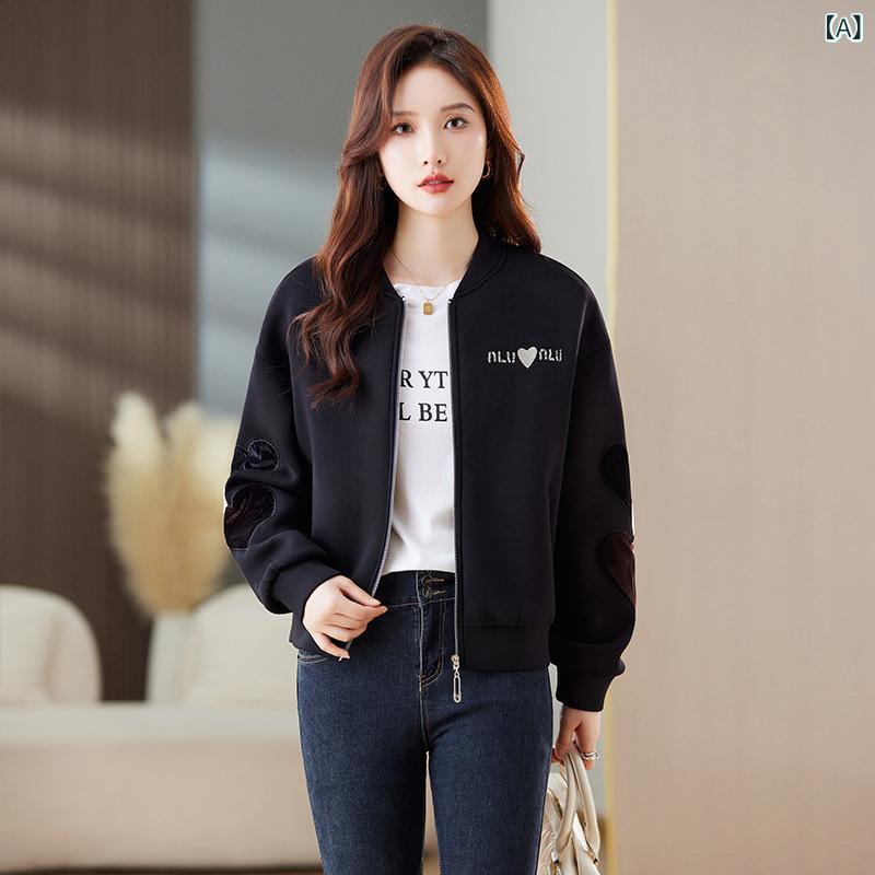 スタジャン レディース 秋冬 上品 カジュアル シンプル スポーティー 無地 ジップアップ スタンドカラー オーバーサイズ ドロップショルダー 切り替え 再生繊維 ポリエステル ブルゾン 普段使い ブラック ブラウン