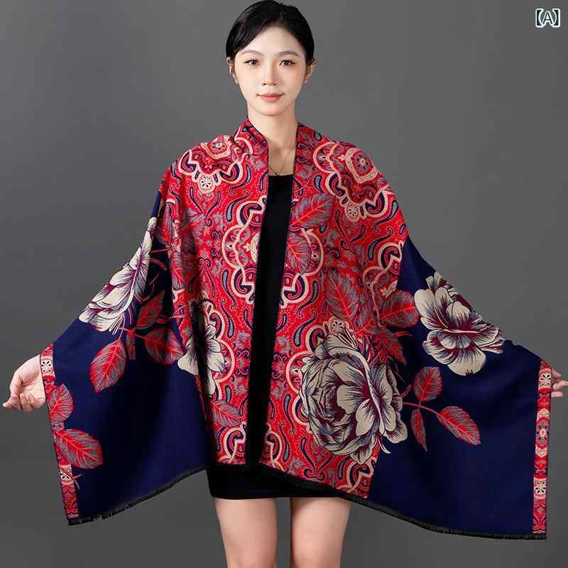 ストール レディース 秋冬 カシミアタッチ バイカラー リバーシブル 2WAY 大判 厚手 保温 防寒 羽織り 万能 マフラー ショール 柔らか