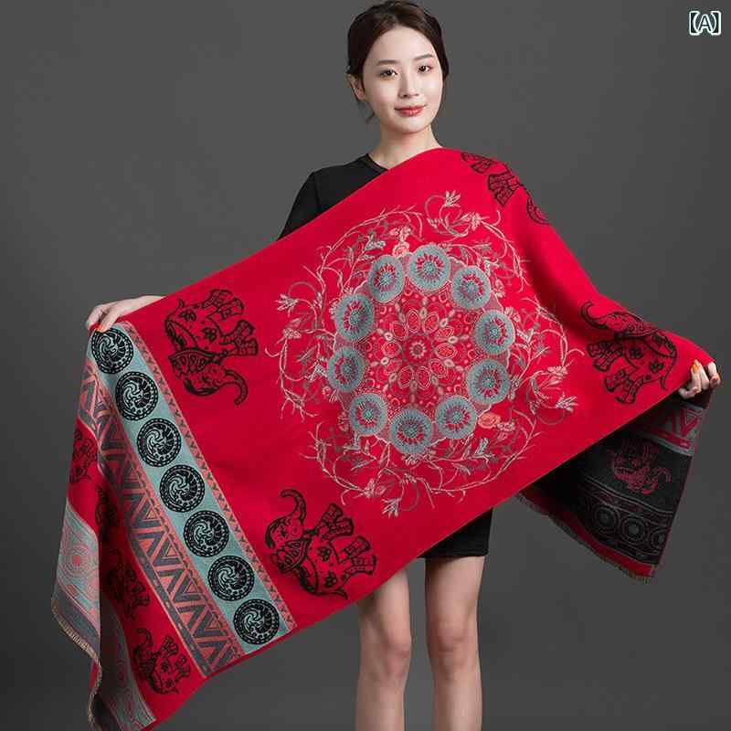 ストール レディース カシミヤライク 大判 ショール ポンチョ マフラー 秋冬 春夏 保温 多機能 2WAY 羽織り 防寒 花柄 レトロ エスニッ..