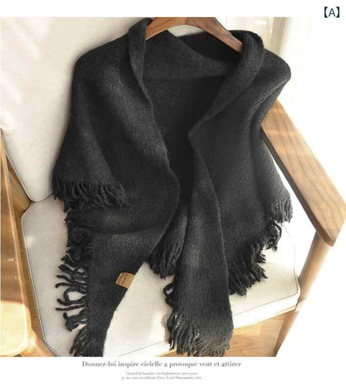 ・タイプ: 三角巾・主な素材: 羊毛・編み方: 緯編み・機能: 保温・スタイル: 個性的、風、トレンド・カラー展開: ブラック、ホワイト、カーキ、ブルー、グレー、モカ、レッド