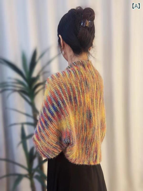 ショール レディース 女性用 ニット 袖付き 羽織り トップス レイヤード マルチカラー グラデーション アクリル 人工ウール 保温 防寒 春秋冬 通勤 オフィス 普段使い エレガント きれいめ