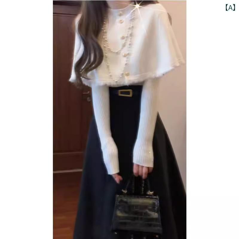 スカートセットアップ レディース 冬 大人かわいい エレガント 上品 ポンチョ ニット ミニスカート 通勤 オフィス きれいめ 2点セット