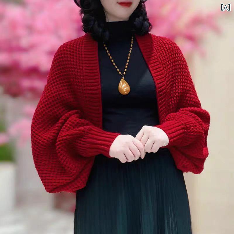Rakuten - ショール レディース ニットカーディガン 長袖 羽織り ゆったり ルーズ 厚手 韓国風 上品 エレガント 防寒 暖かい 春秋冬 普段使い 着回し 無地 シンプル ポリエステル素材