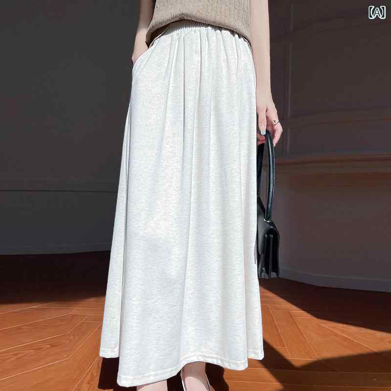 スカート レディース 大きいサイズ ゆったり ハイウエスト Aライン フレアスカート 綿 コットン ミモレ丈 体型カバー 着痩せ 着回し 万能 上品 フェミニン 通勤 オフィス 普段使い オフホワイト グレー ブラック 春夏秋