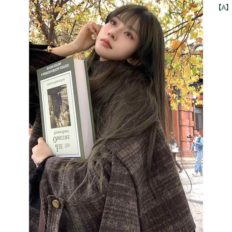 コート レディース 秋冬 レトロ チェック柄 ポンチョ ショール ウール アウター 長袖 フロントオープン 上品 カジュアル 通勤 オフィス ゆったり オーバーサイズ