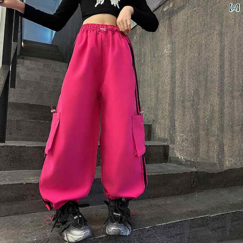 キッズ 女の子 パンツ カーゴパンツ ワークパンツ ゆったり ルーズフィット ワイド ハイウエスト ゴム..