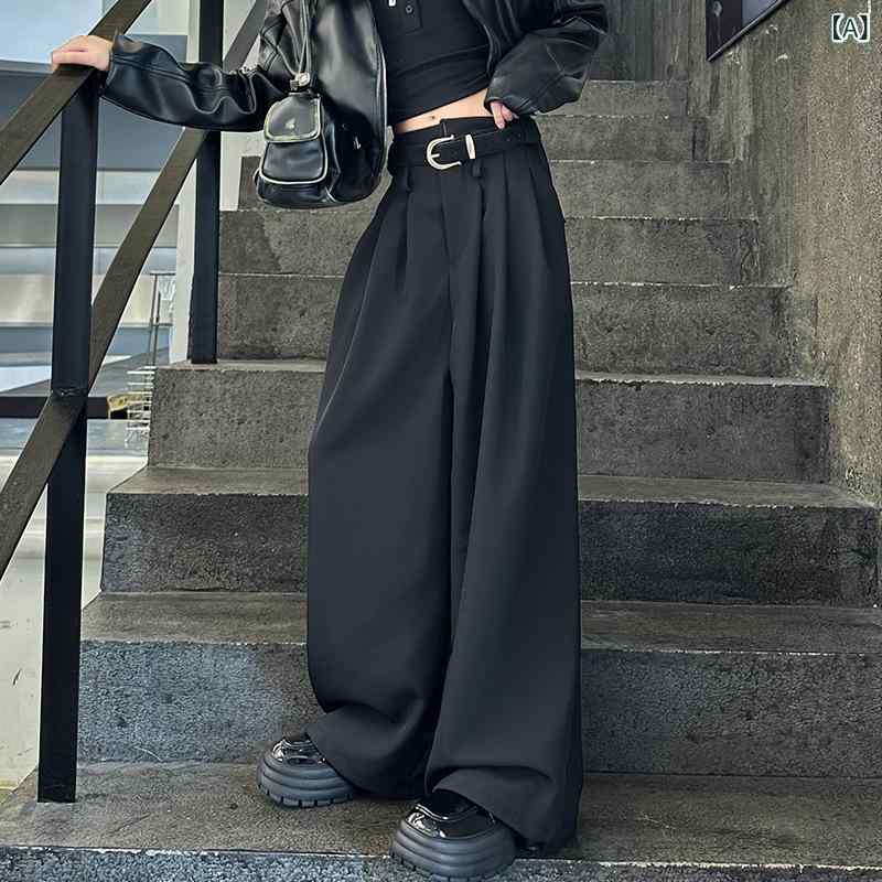 长裤 - パンツ 女児 女の子 春秋 カジュアル 普段使い 高級感 ドレープ感 とろみ感 ワイド スラックス フルレングス ハイウエスト 綿混 アセテート 黒 ブラック