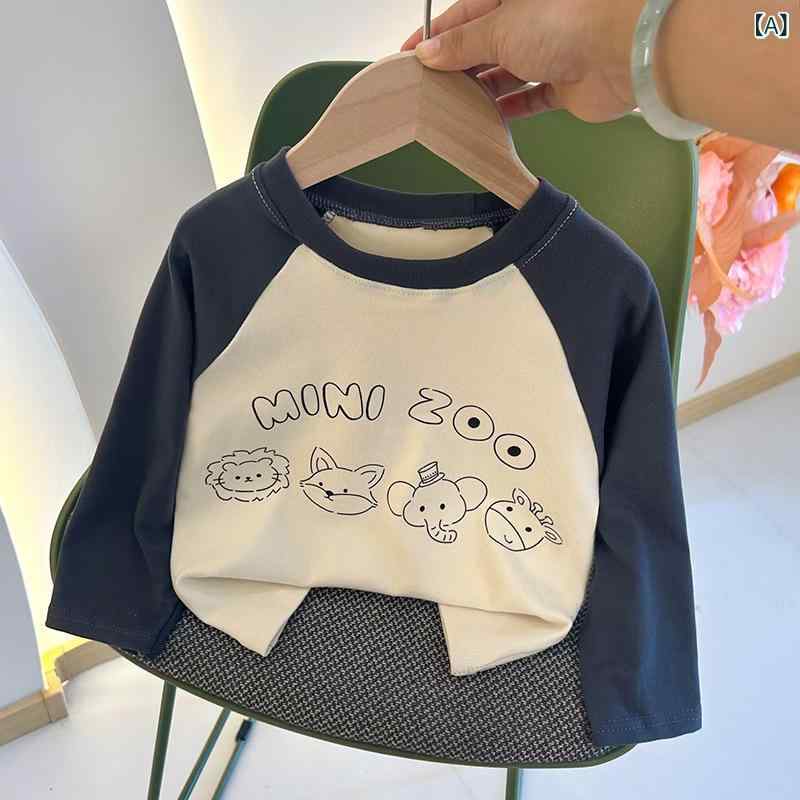 T-Shirts （Short Sleeve） - カットソー キッズ 子供 男の子 女の子 長袖 徳絨 ポリエステル プルオーバー 保温 あったか 暖かい かわいい アニマル柄 カジュアル インナー トップス 春秋冬 普段使い 部屋着