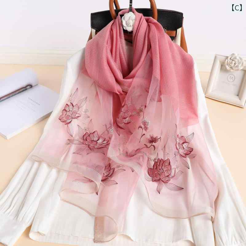 スカーフ レディース 女性用 大判 上品 エレガント 万能 牡丹 刺しゅう 再生繊維 保温 ロングストール 秋冬 防寒 通勤 普段使い ファッション小物