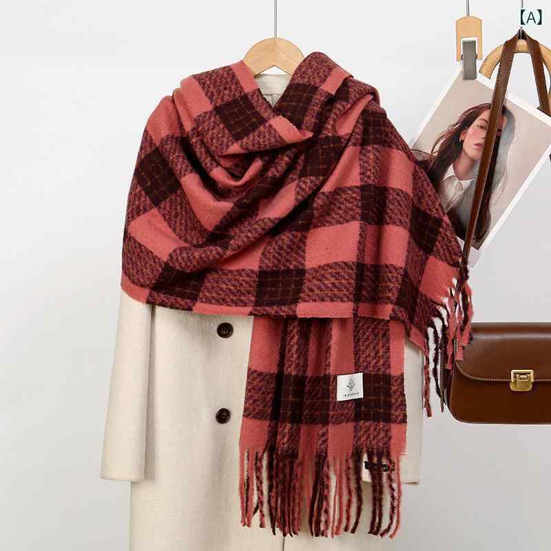 マフラー レディース 冬 チェック柄 厚手 ショール 両面 ロング フェイクカシミヤ ポリエステル 保温 防寒 あったか 韓国風 かわいい きれいめ エレガント カジュアル 普段使い