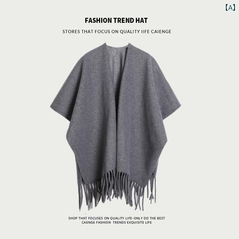 ポンチョ レディース 女性用 カシミヤタッチ 無地 超大判 厚手 スリット入り ショール ストール ケープ..