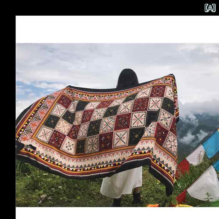 ストール レディース 女性用 民族風 エスニック ボヘミアン 大判 ショール マフラー 多機能 2WAY 羽織り 冷房対策 防寒 旅行 撮影 リゾート 通年 綿 ポリエステル混紡