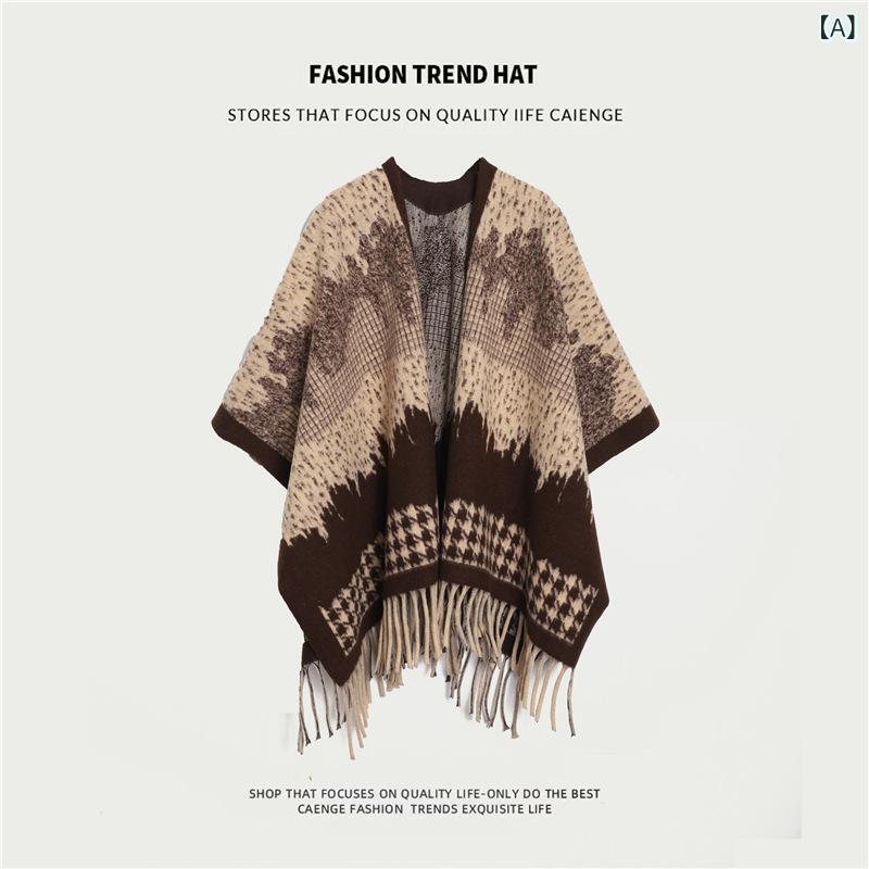 ショール レディース チェック柄 千鳥格子 春秋冬 フェイクカシミヤ カシミヤタッチ 厚手 肉厚 ビッグサイズ オーバーサイズ スリット入り ケープ ポンチョ 防寒 暖かい トラベル 冷房対策 普段使い お洒落