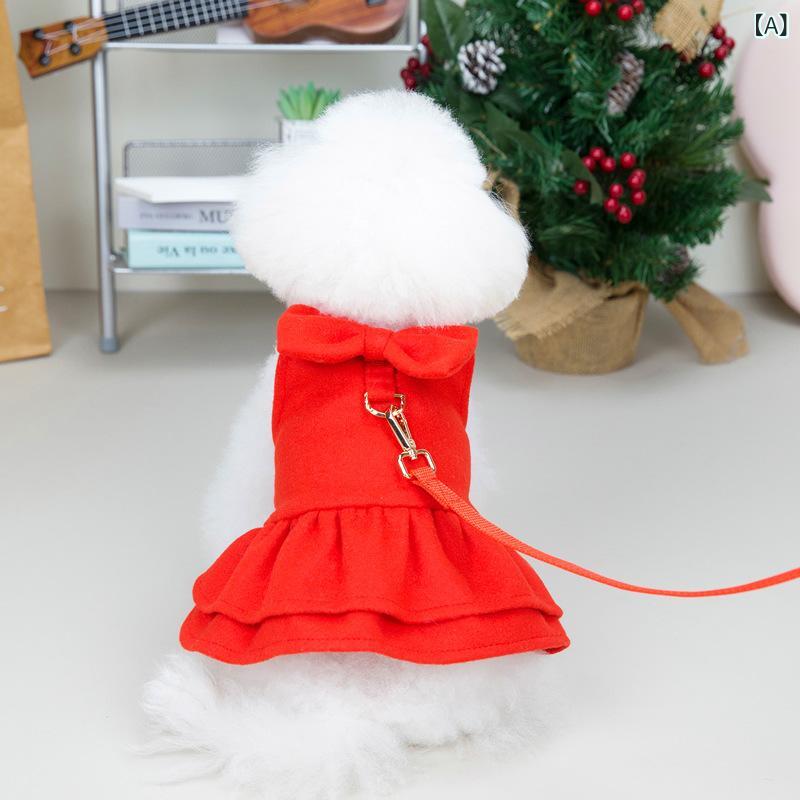 ペット服 犬の服 秋冬 防寒 暖かい 新年 お正月 クリスマス スカート ドレス ペットウェア レッド