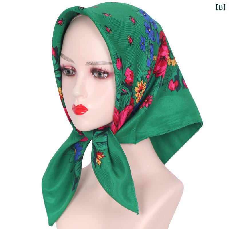narukiのヘッドスカーフ レディース 女性用 エスニック 民族風 レトロ 花柄 フラワー 正方形 スクエア 70cm ポリエステル繊維 包頭 ムスリム 保温 日よけ 紫外線対策 防塵 デジタルプリント 頭飾り｜アングル2