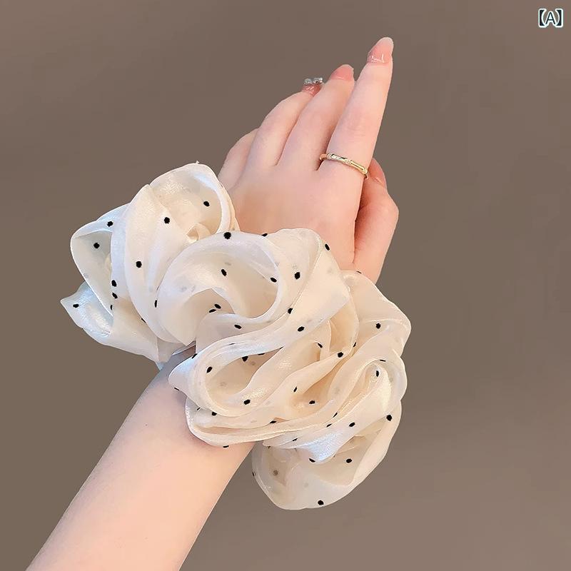 シュシュ レディース ヘアアクセサリー ドット柄 フランス風 大ぶり ボリューム ヘ...