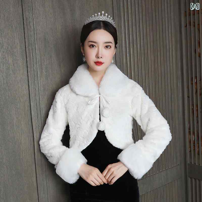 ショール レディース 秋冬 結婚式 ウェディング ブライダル 花嫁 介添人 パーティー 長袖 厚手 保温 アウター ボレロ 羽織り チャイナドレス アクリル ニット ホワイト 白