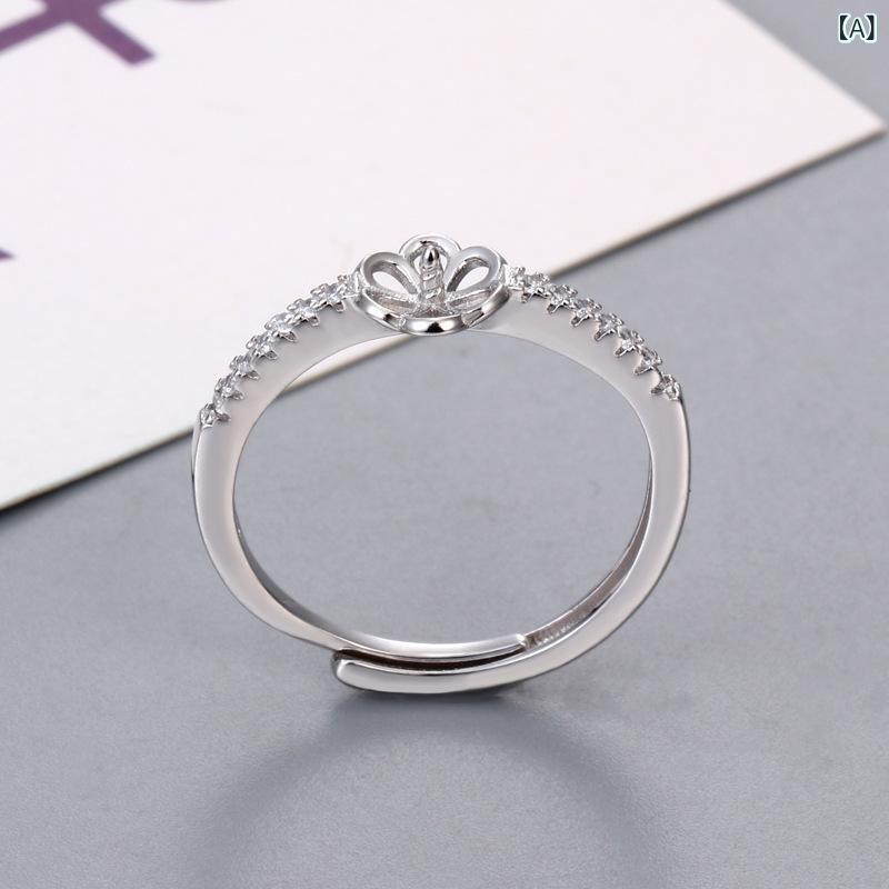 指輪 レディース 韓国風 925純銀 個性的 エレガント ジルコニア パール DIY 手作り フリーサイズ オー..