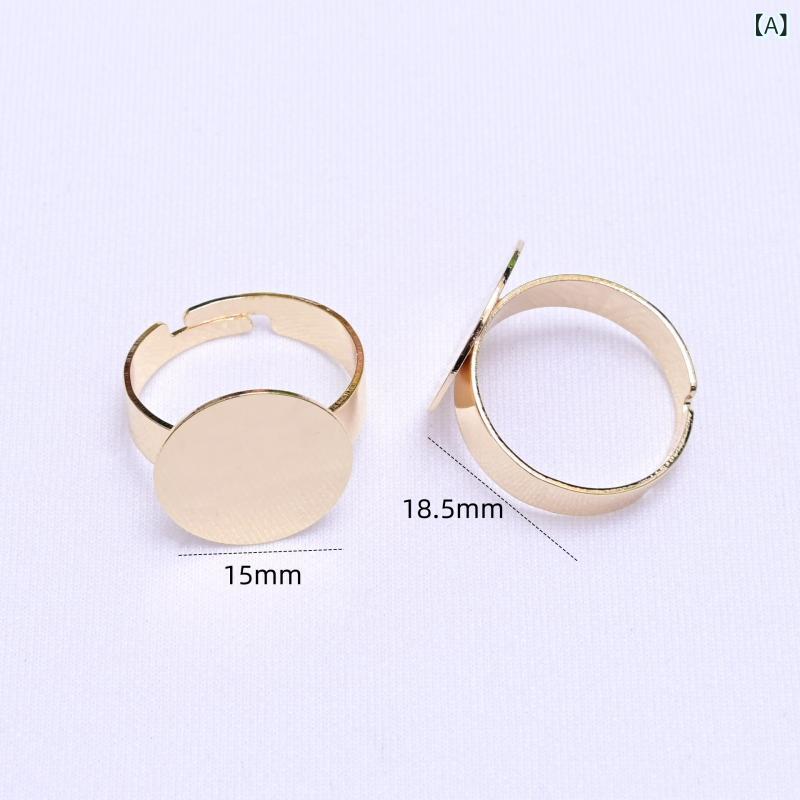 リング台 14K金メッキ 色褪せ防止 長持ち 15mm フラット 空枠 指輪ベース DIY ハンドメイド 半完成品 ..
