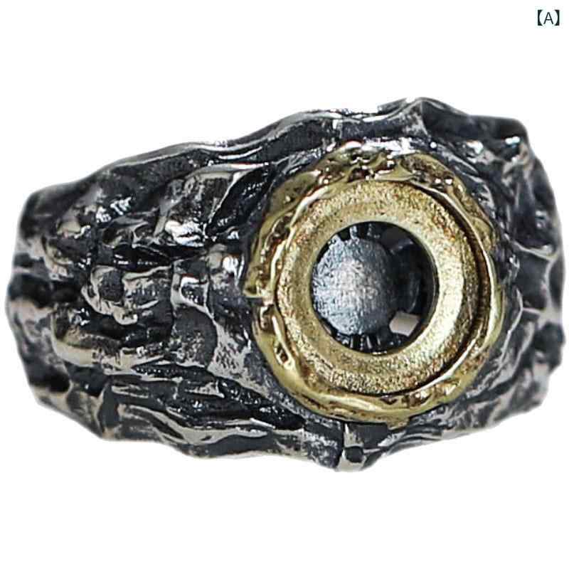 指輪 男性用 メンズ S925純銀 シルバー925 レトロ 個性的 アンティーク DIY ハンドメイド 空枠 石座 フ..