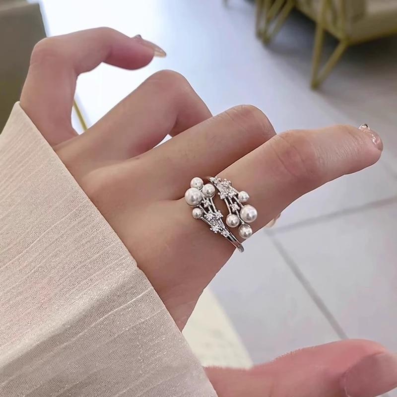 指輪 DIY アクセサリーパーツ ハンドメイド S925 シルバー 空枠 台座 複数珠用 3-4mm パール対応