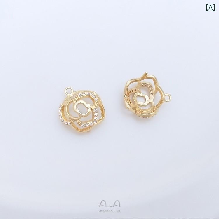 ペンダント空枠 14Kゴールドメッキ 変色防止 ジルコニア マイクロパヴェ ローズモチーフ パール クリス..