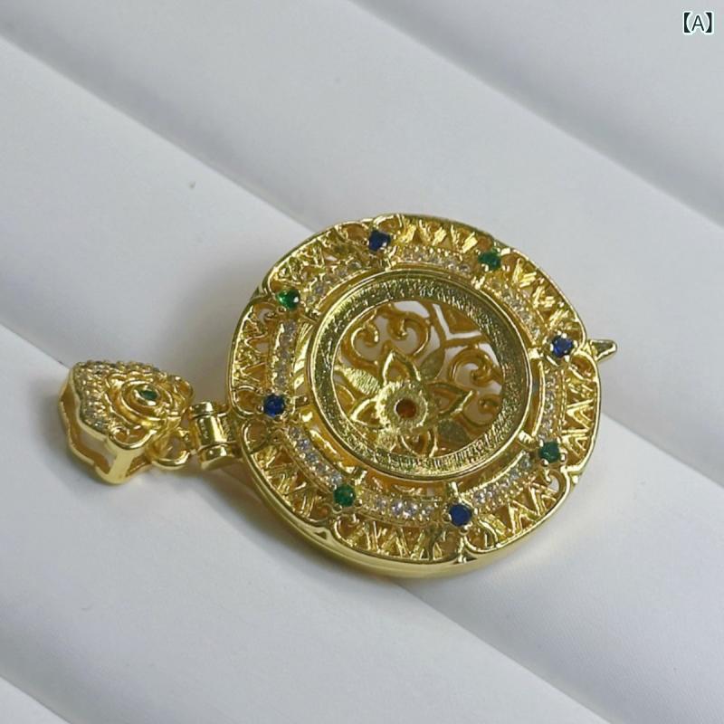 ネックレス 回転羅盤 開運 運気上昇 ペンダントトップ 空枠 手作り ハンドメイド カルセドニー 銅製 電..