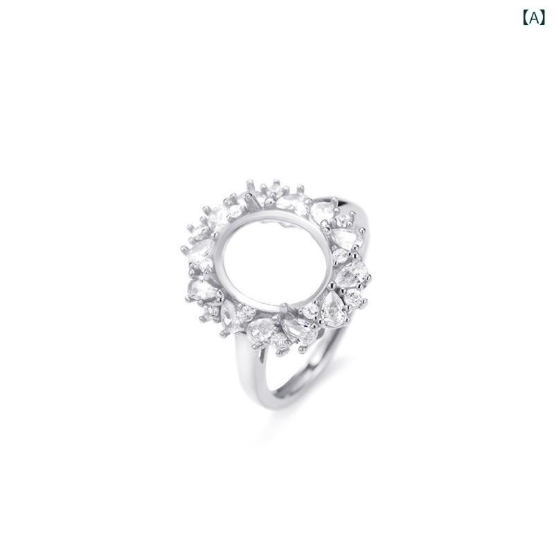 指輪 レディース S925 純銀製 卵形 玉髄 爪留め ジルコニア 宝石 調節可能 上品 エレガント 高級感 電..