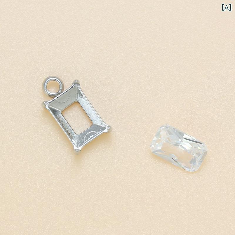 アクセサリーパーツ ステンレス製 長方形 ジルコニア 石座空枠 ダブルリング 粉末鋳造製 手作り ハンド..