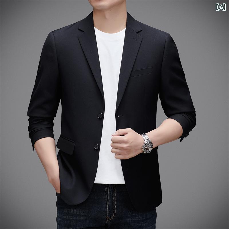 ジャケット メンズ カジュアル ビジネス向け 高級感 2ボタン シングルブレスト テーラード ストレートシルエット ミドルエイジ パパ向け ポリエステル素材