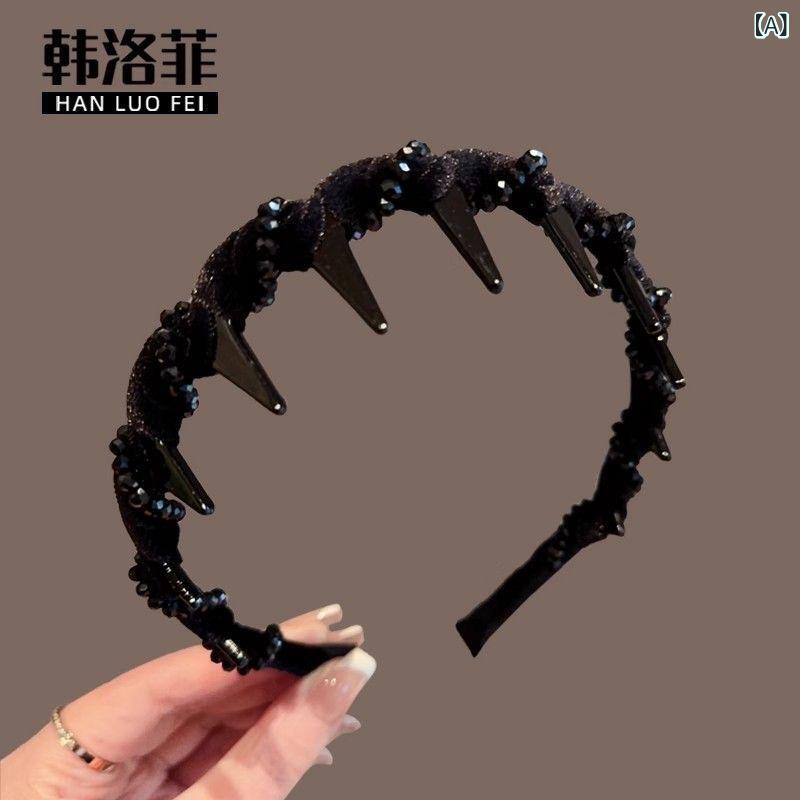 Cachucha - ヘアバンド レディース 高級感 ウェーブ カチューシャ アクリル素材 ブラック ふんわり 頭頂部 ボリュームアップ 洗顔 メイク 滑り止め 歯付き ズレ防止 髪飾り ヘアアクセサリー おしゃれ かわいい カジュアル