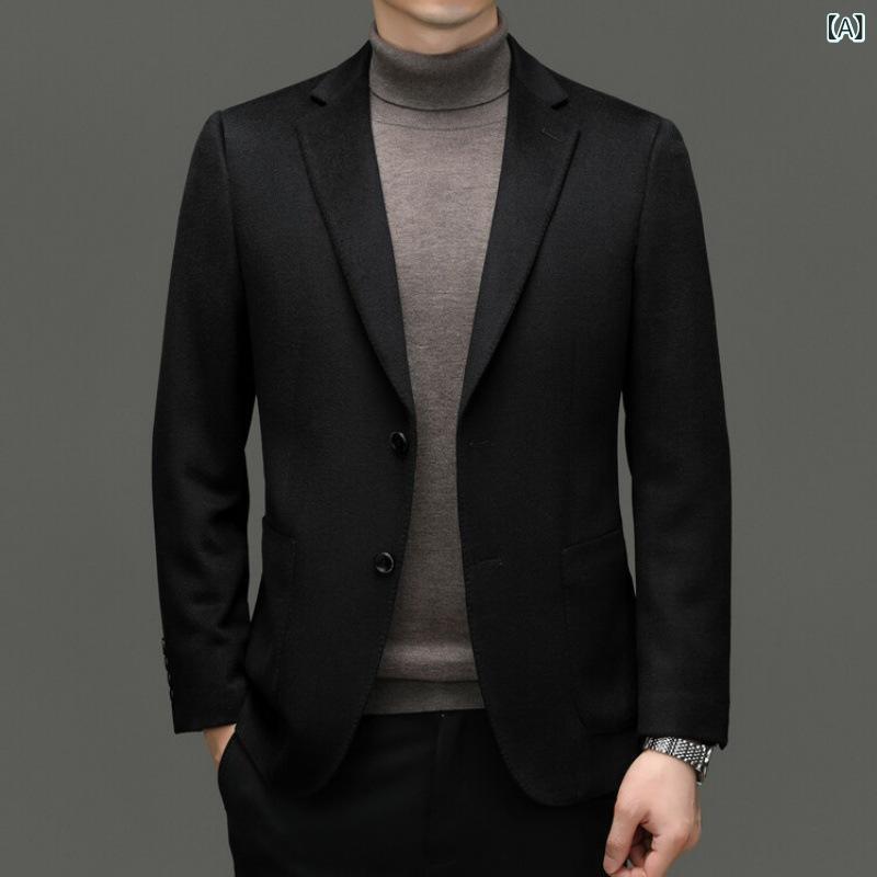 ジャケット メンズ 秋 メリノウール ウール ビジネス カジュアル 通勤 ダブルブレスト テーラードカラー 無地 防シワ加工 イージーケア レギュラーフィット ストレートシルエット アウター