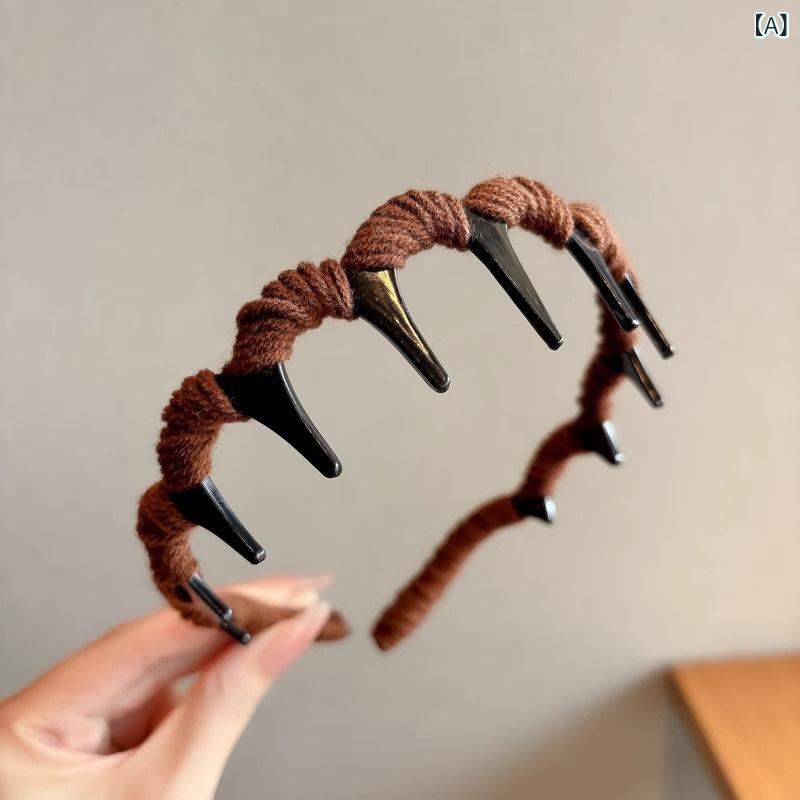 ヘアバンド レディース 秋冬 毛糸 ニット ウェーブ 波型 ギザギザ 歯付き ふんわり 洗顔 メイク 上品 ..