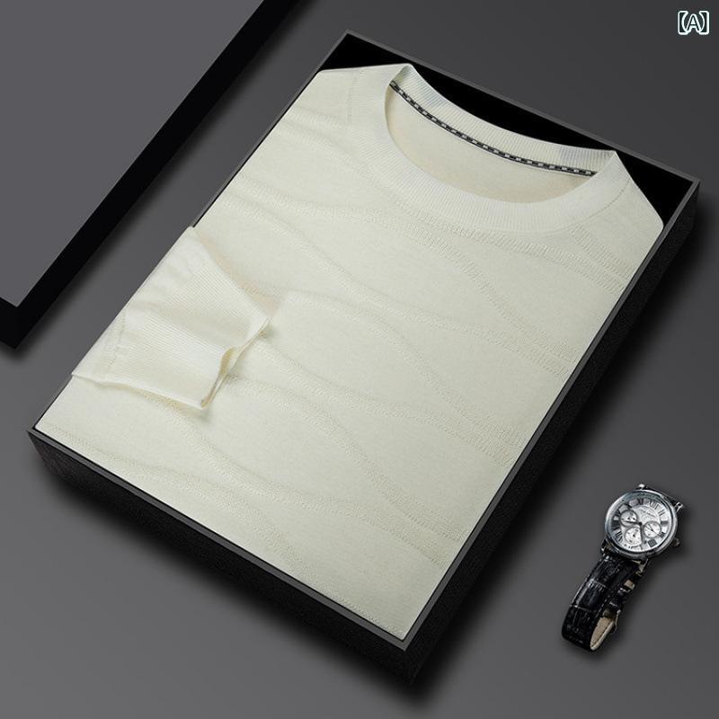 ニット メンズ 大人 男性用 春夏 長袖 クルーネック 丸首 トップス Tシャツ カットソー 薄手 薄地 ゆったり カジュアル 普段使い 重ね..