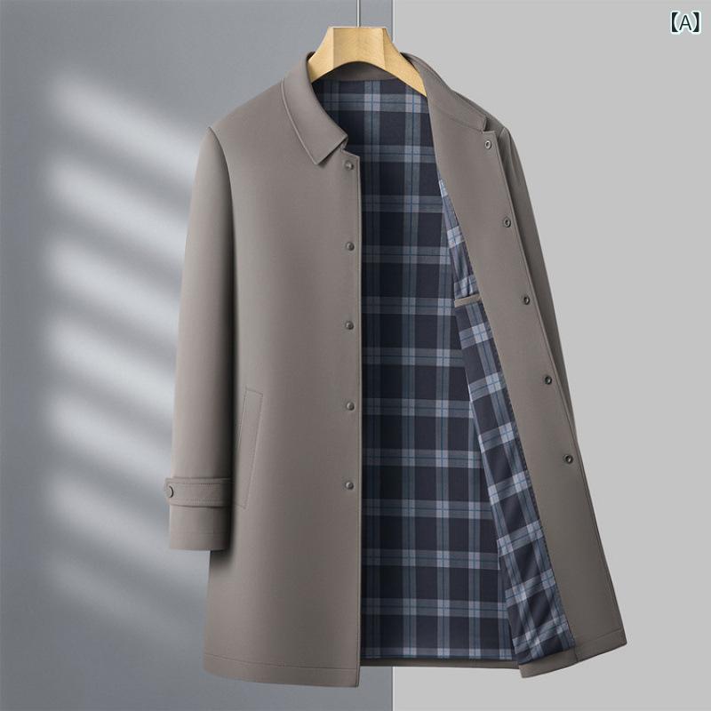 スプリングコート メンズ 男性用 ライトビジネス カジュアル ミドル丈 テーラードカラー 大きいサイズ スリムフィット 薄手 春秋アウター 通勤 普段使い